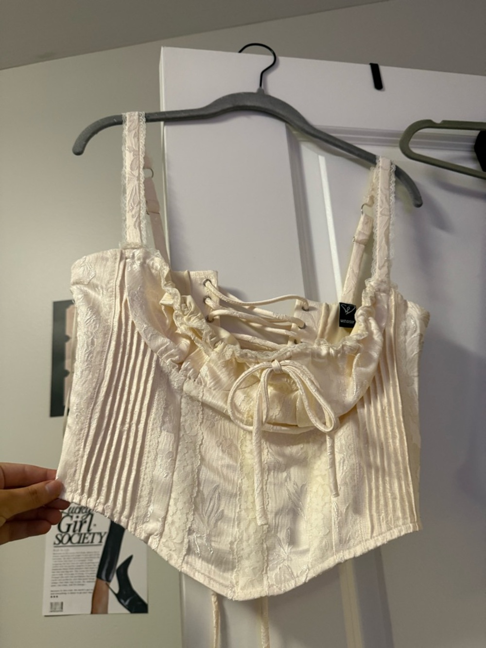 Windsor Cream Lace-Up Satin Corset Tank